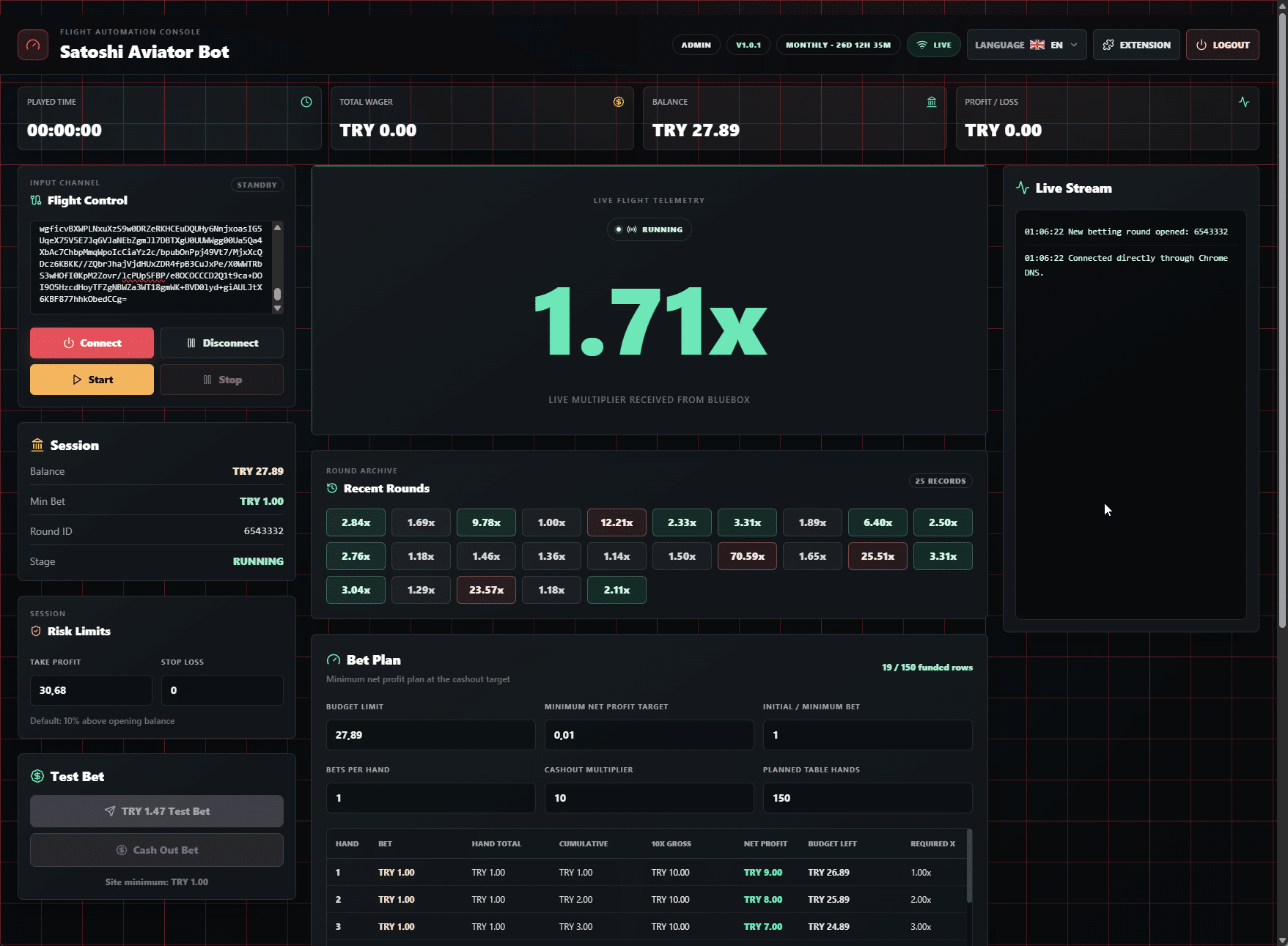 Satoshi Aviator Bot Software Interface